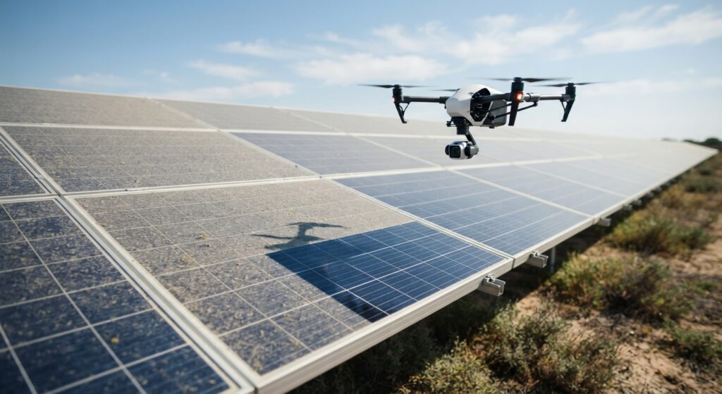 Güneş enerjisi santralinde drone ile PV panel kirlilik analizi ve temizlik kontrolü